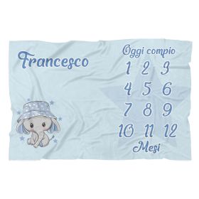 Coperta calendario complimese neonato personalizzata con nome orsetto con  palloncini 