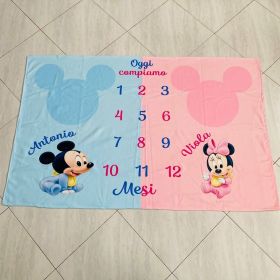 Coperta calendario complimese neonato personalizzata con nomi gemelli  Topino Topina 