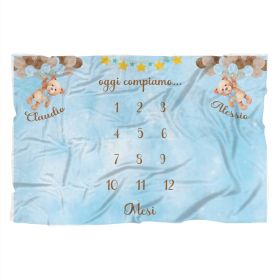 Coperta calendario complimese neonato personalizzata con nomi gemelli  orsetto 